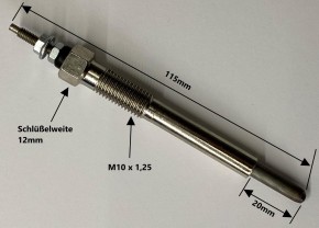 Glühkerze Yanmar Schaeff M10x1,25 12 Volt Glühkerzen Glühstift 20mm | 115mm